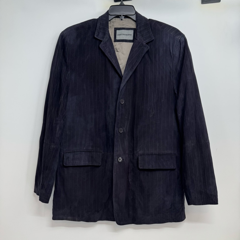 Johnston & Murphy Leather  Jacket/Blazer SIZE L Midnight Blue Stripped